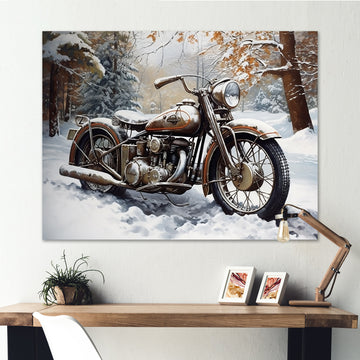 War Rustic War Bike In Winter - Motorcycle Canvas Wall Art